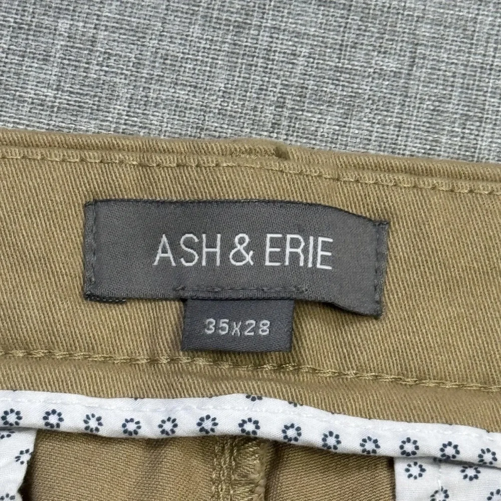 Ash & Erie Chino Pants Mens 35x28 Beige Cotton Spandex Stretch Flat Front